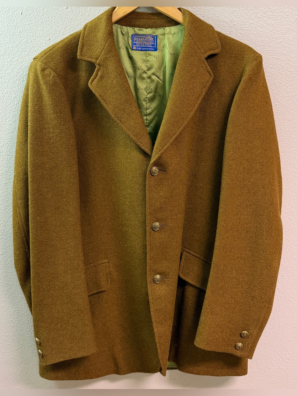 Pendleton Olive Wool Three-Button Pea Coat